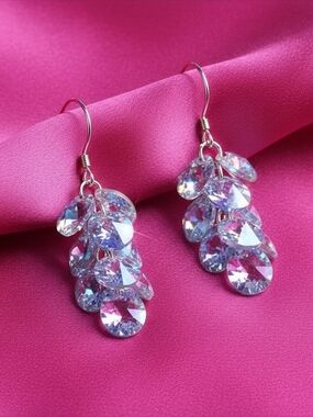 925 Silver Dazzling Iridescent Lavender Crystal Drop Earrings‎